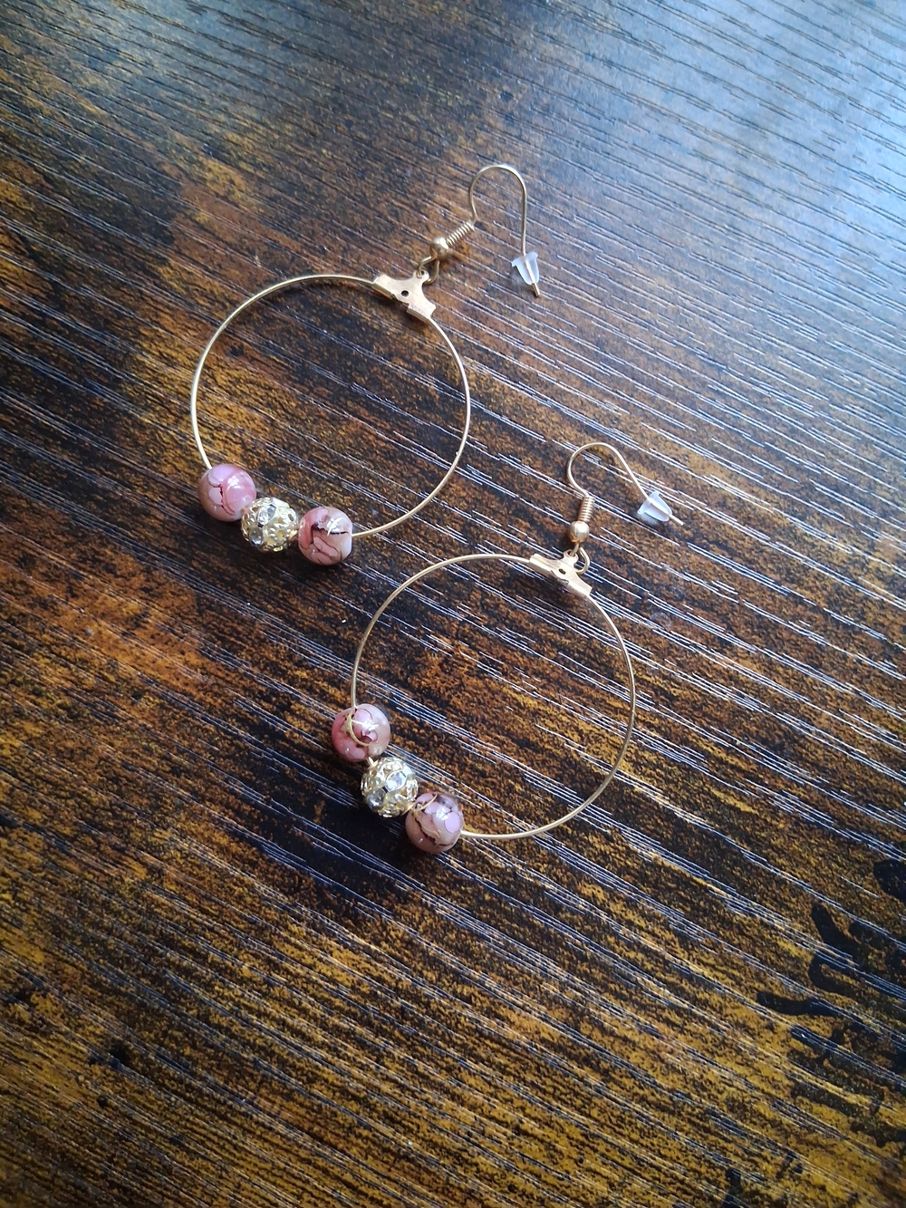 Gold Hoop Earrings with Pink & Gold Beads